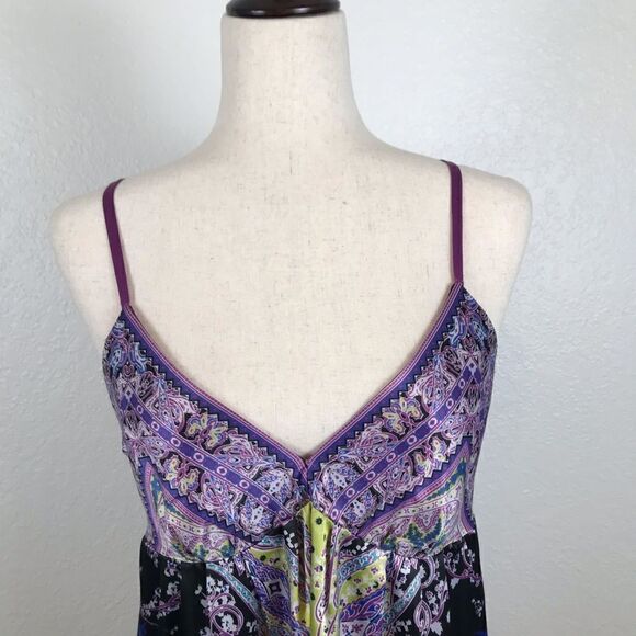 Vintage Slip Dress Y2K ECI V-neck purple print mini Size 8 NWOT - Picture 4 of 8